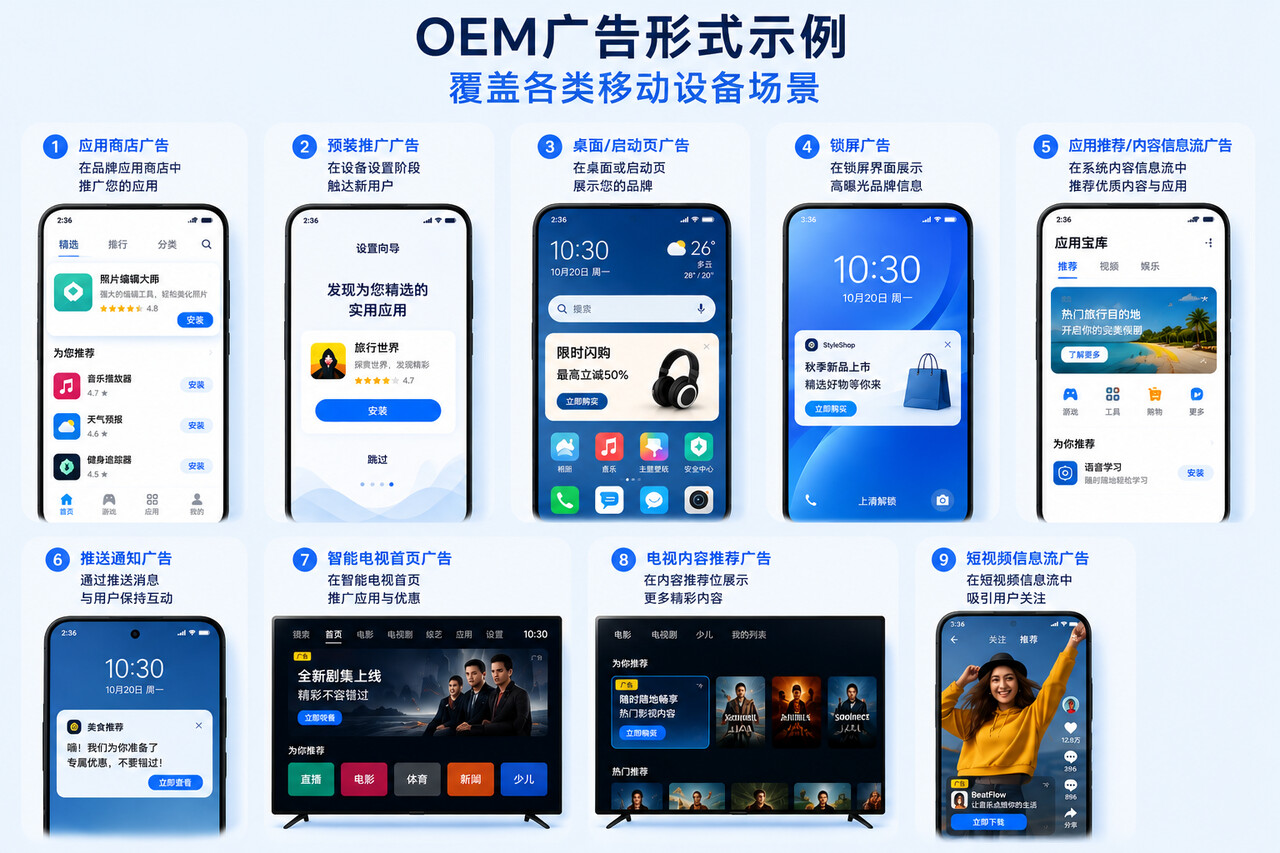 移动设备上OEM广告格式的示例 移动设备上OEM广告格式的示例