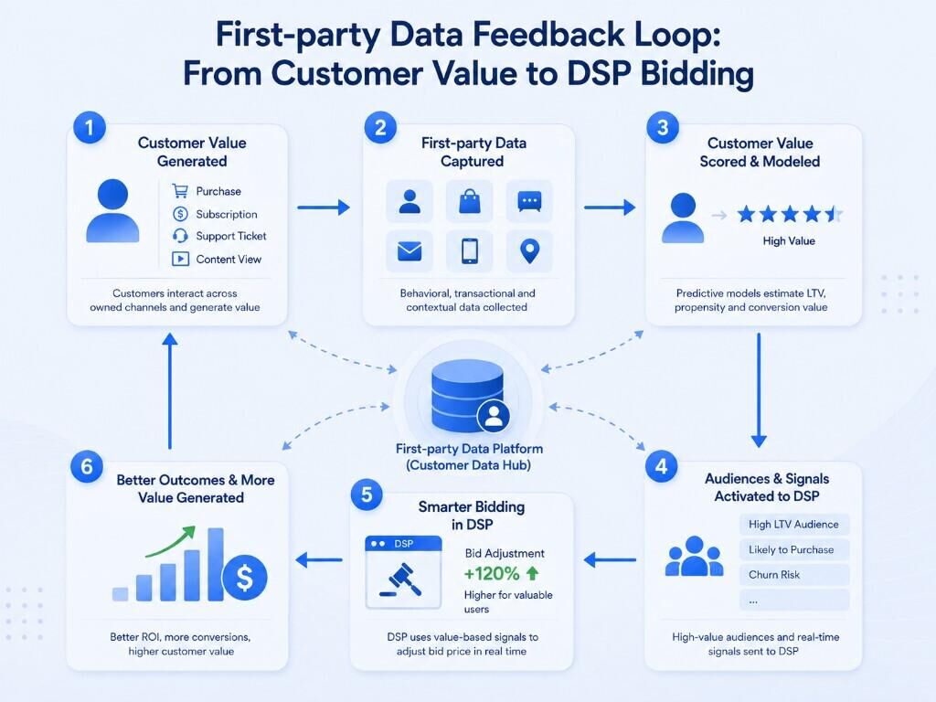 First-party data feedback loop from customer value to DSP bidding First-party data feedback loop from customer value to DSP bidding