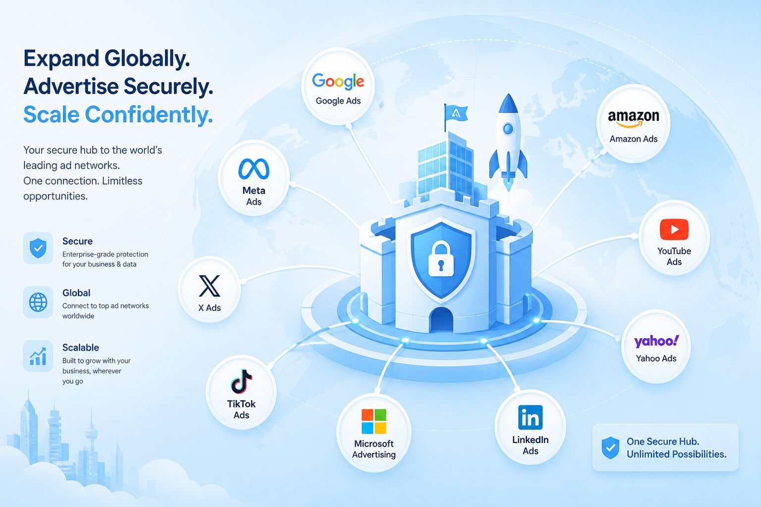 Connect to agency ad accounts of global ad networks Connect to agency ad accounts of global ad networks