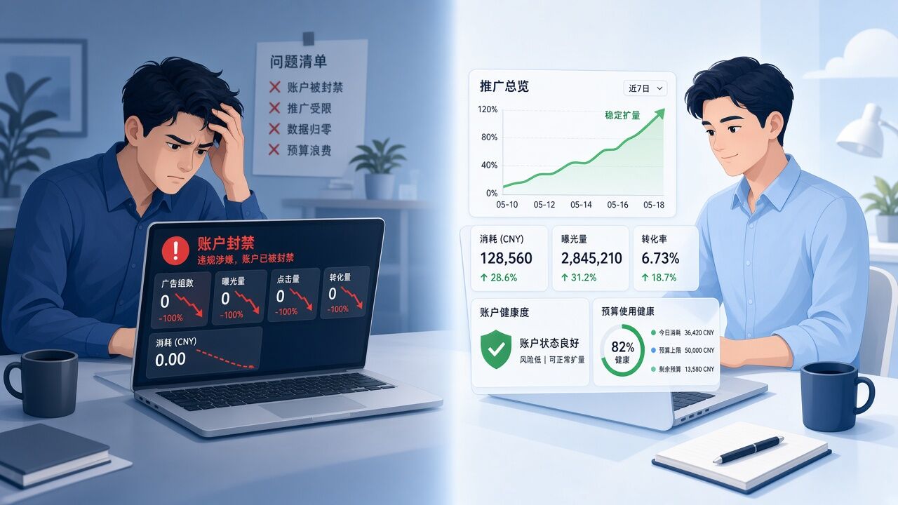 自行开户频繁封号,代理广告账户带来稳定投放 自行开户频繁封号,代理广告账户带来稳定投放