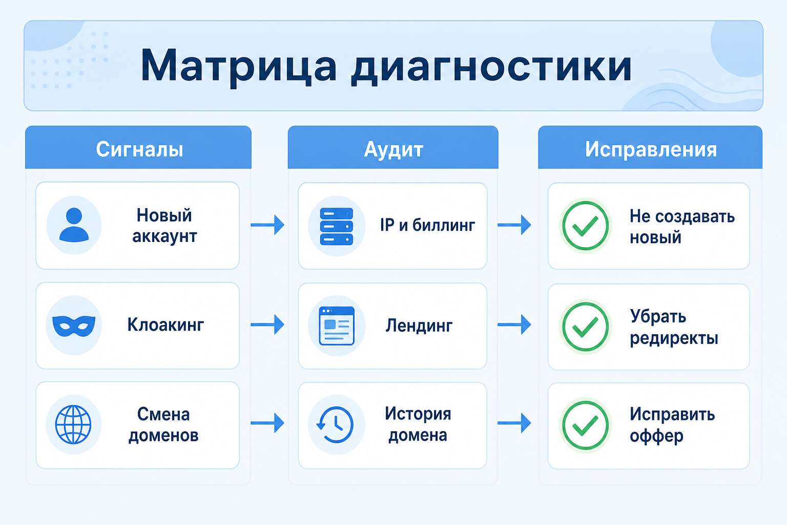Матрица диагностики блокировки Google Ads Матрица диагностики блокировки Google Ads