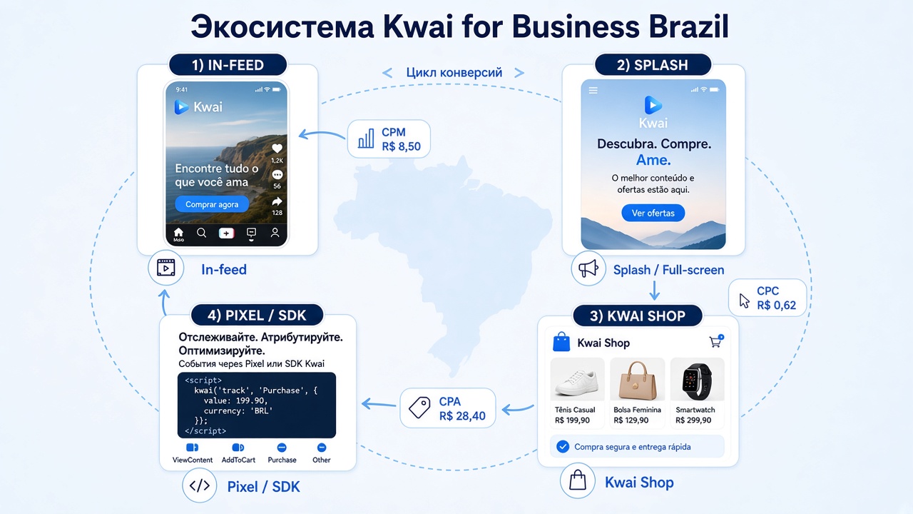 Экосистема Kwai for Business Brazil: in-feed, splash, Kwai Shop и цикл конверсионного трекинга Экосистема Kwai for Business Brazil: in-feed, splash, Kwai Shop и цикл конверсионного трекинга