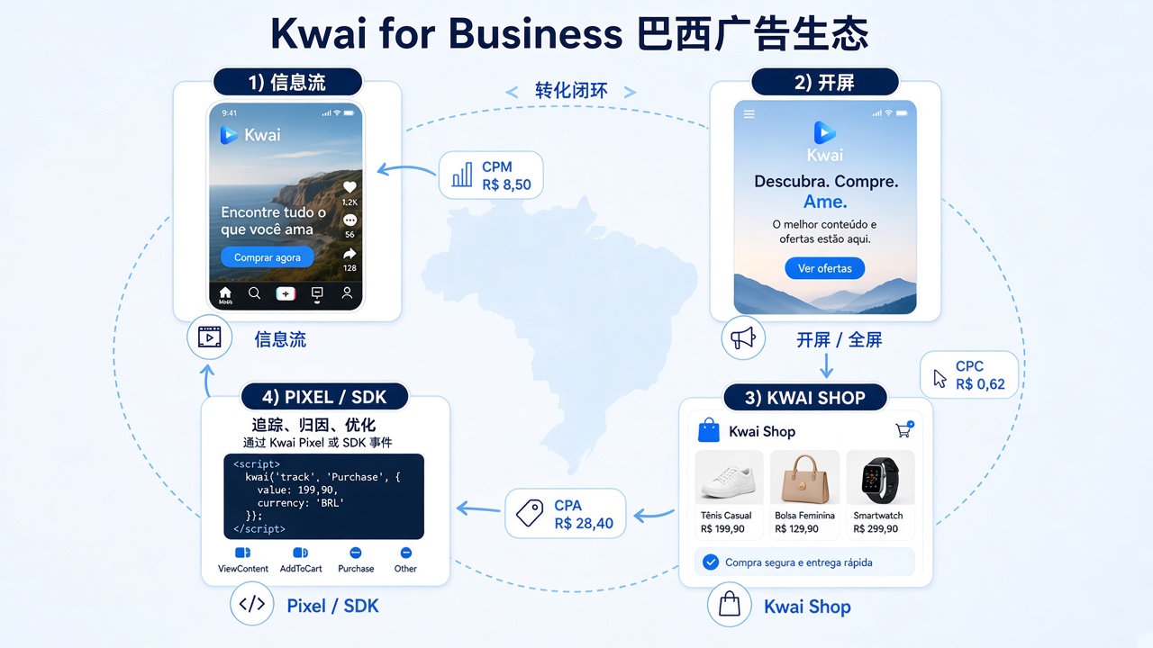 Kwai for Business巴西生态:信息流、开屏、Kwai Shop与转化追踪闭环 Kwai for Business巴西生态:信息流、开屏、Kwai Shop与转化追踪闭环