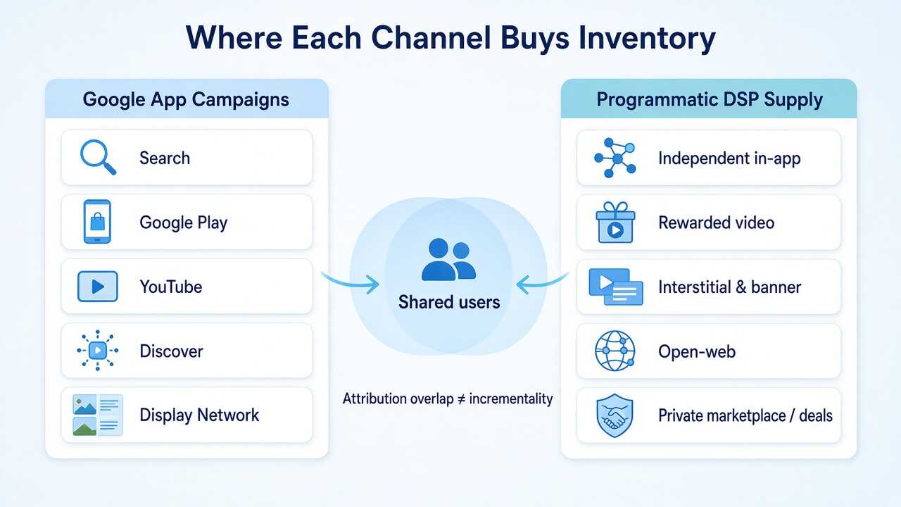 Inventory comparison between Google App Campaigns and programmatic DSP supply Inventory comparison between Google App Campaigns and programmatic DSP supply