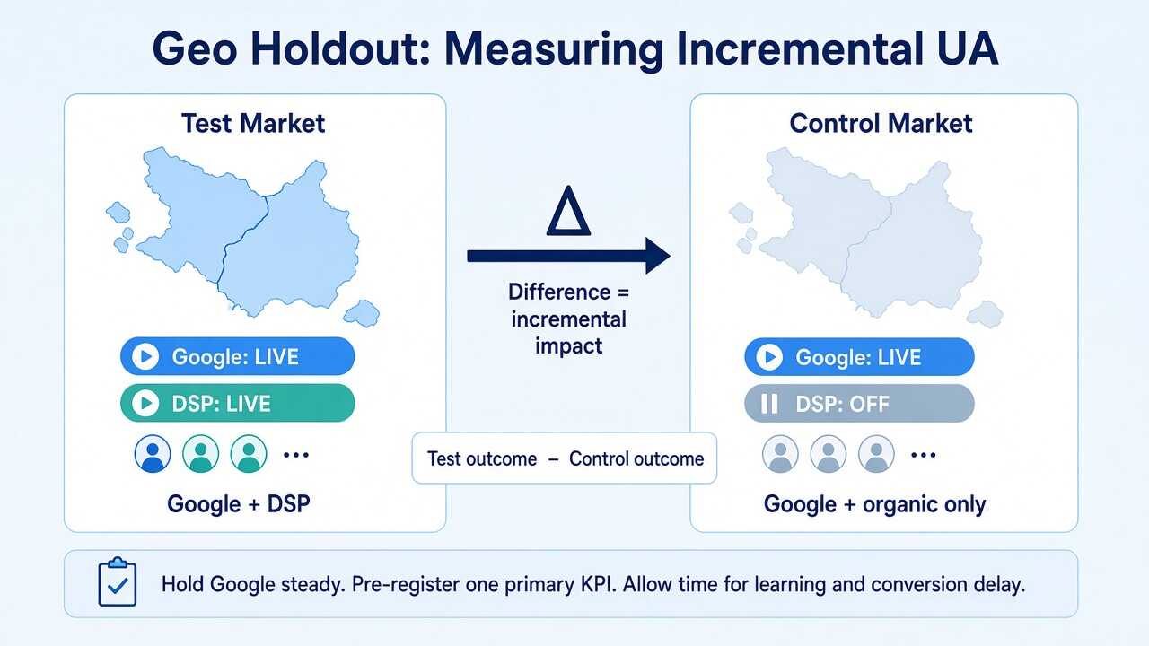 Geo holdout design for measuring incremental user acquisition from a programmatic DSP Geo holdout design for measuring incremental user acquisition from a programmatic DSP