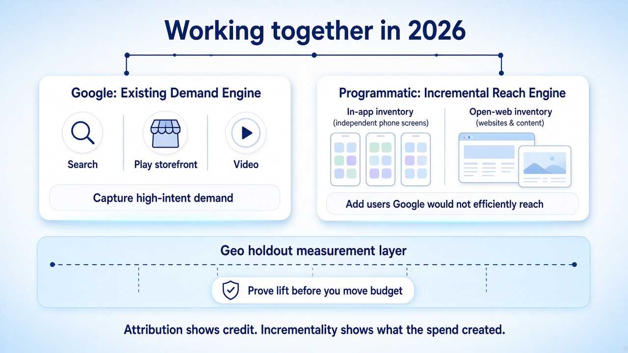 Google App Campaigns and programmatic DSP working together to drive measurable incremental app user acquisition Google App Campaigns and programmatic DSP working together to drive measurable incremental app user acquisition