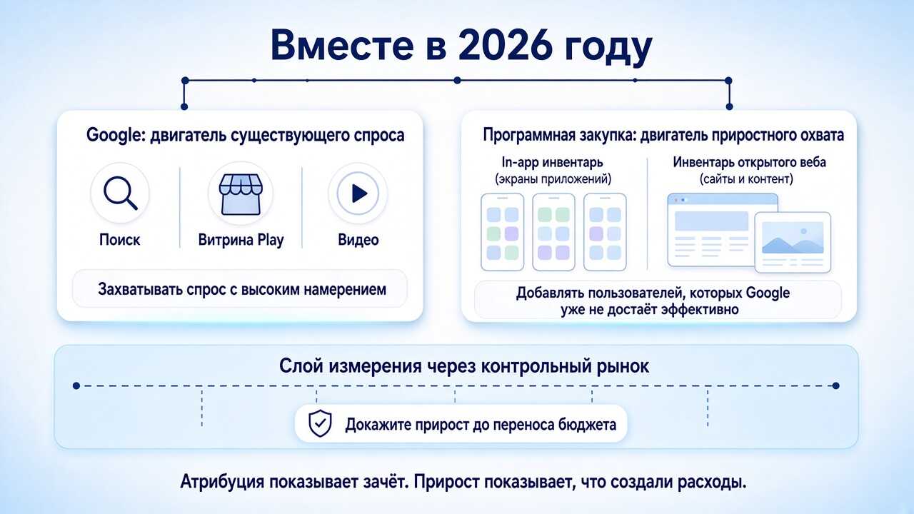 Кампании приложений Google и программная закупка вместе дают измеримый прирост пользователей приложения Кампании приложений Google и программная закупка вместе дают измеримый прирост пользователей приложения