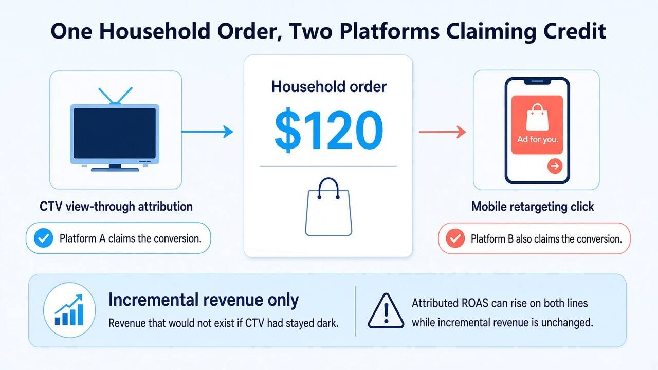 Why platform ROAS can over-attribute CTV and mobile conversions from the same household