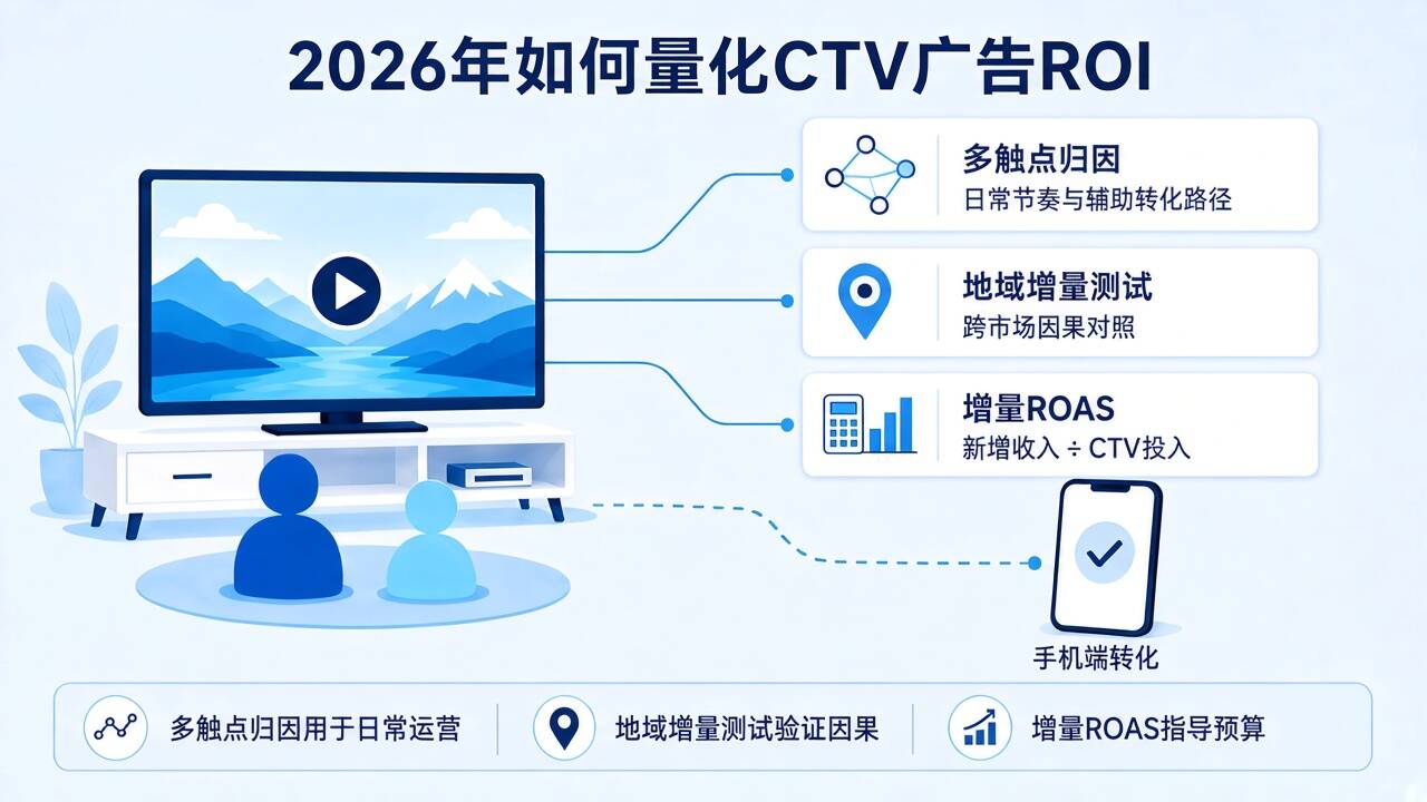通过多触点归因、地域增量测试和增量ROAS衡量CTV广告ROI 通过多触点归因、地域增量测试和增量ROAS衡量CTV广告ROI
