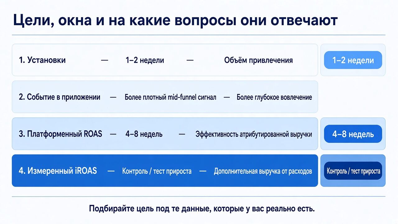 Сравнение целей кампаний Moloco с платформенным ROAS и измеренным iROA Сравнение целей кампаний Moloco с платформенным ROAS и измеренным iROA