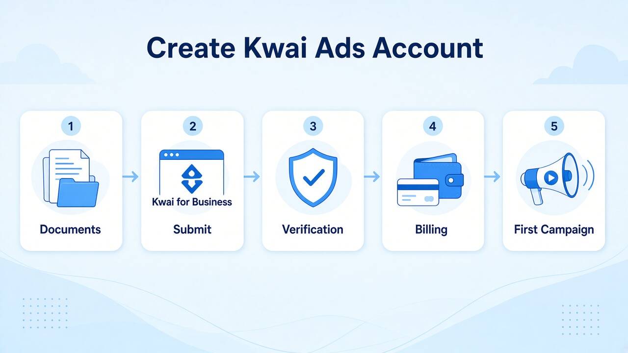 Create Kwai Ads account steps from documents to first campaign Create Kwai Ads account steps from documents to first campaign